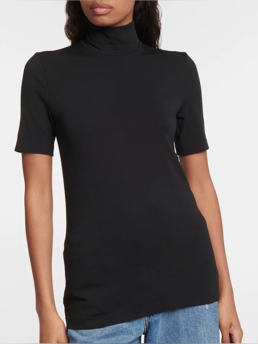 Wolford Aurora Mock Neck Short Sleeve Shirt Black Size Small